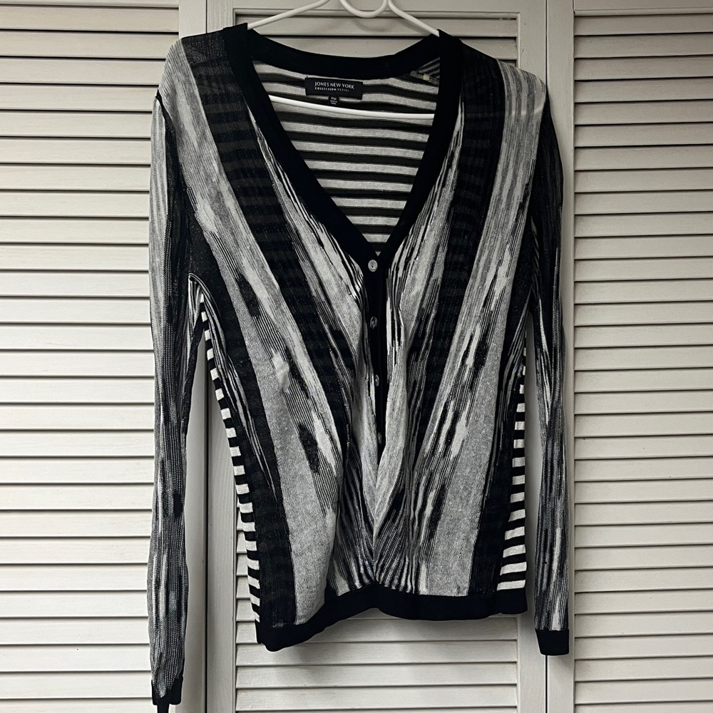 Jones New York Monochrome Striped Cardigan